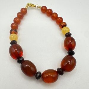 AMAZING amber, carnelian, glass, and garnet beaded stretchy bracelet!